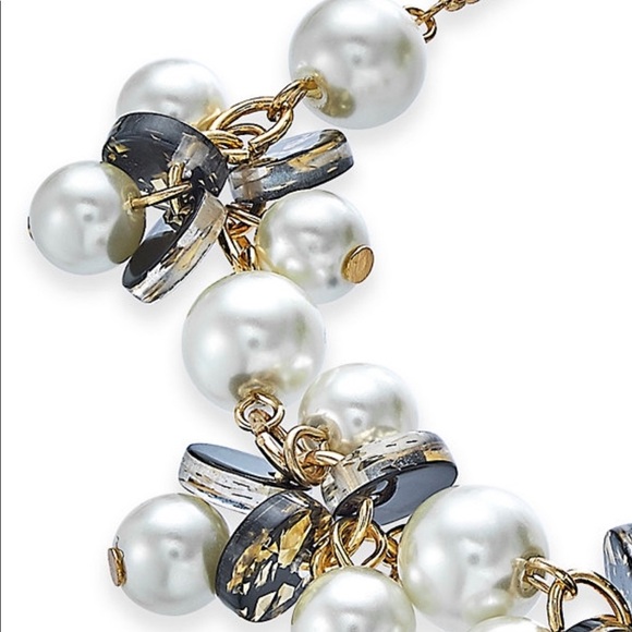 Gold Tone Simulated Pearl & Resin Slider Bracelet - Picture 2 of 3